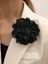  Black Handmade Burn Edge Flower Brooch For Festive Parties
