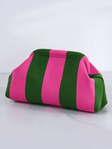Retro Contrast Stripe Pattern Clutch Bag, Knitted Hand Carry Pouch, Vacation Classic