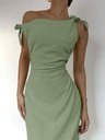 Siren Gaze Women's Summer Solid Color Asymmetric Neck Ruched Elegant Dress