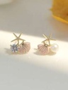 1 Pair (Left And Right) Beach Party Starfish And Shell Decorated Stud Earrings