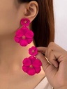1pair Asymmetrical Multilayer Colorful Flower Shaped Metal Drop Earrings