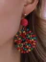 1pair Boho Wooden Color Block Bead Decor Round Drop Earrings For Women
