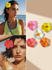5pcs Hibiscus Flower Hair Clips For Women, Hawaiian Style Floral Hair Accessories