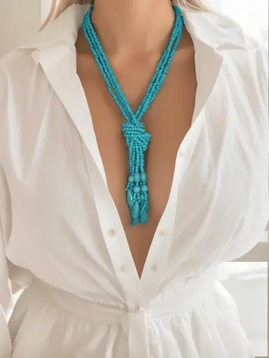 Bohemian Knotted Rice Bead Necklace For Women 