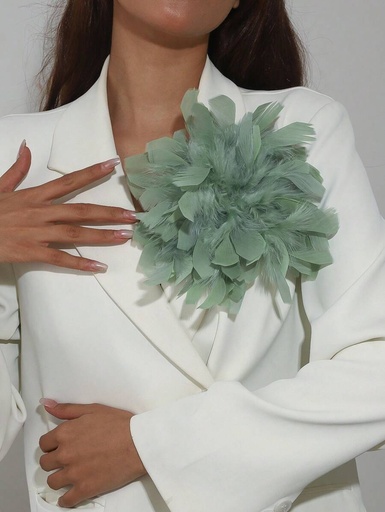 دبوس زهرة ريش صناعي بتصميم فرنسي عتيق مصنوع يدويًا