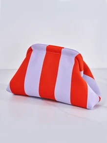 Retro Vintage Striped Color Block Clutch Bag, Classic Resort Style